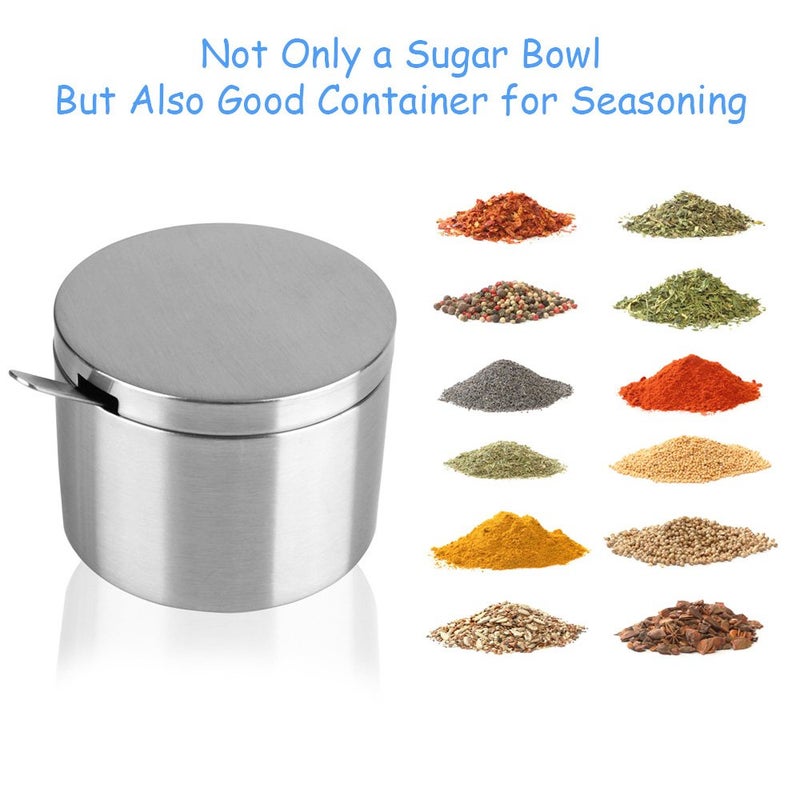 Arswin Sugar Container with Lid and Spoon,Spice Jars,Stainless Steel 12 Ounce Sugar Bowl,Multi-Function Spice Salt Brown Sugar Jars Container,Coffee Bar Accessories for Home and Kitchen Storage - Image 3